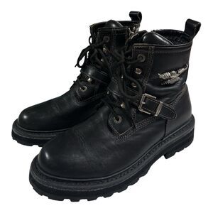 Harley Davidson 84143 Mens 9.5 Black Leather Motorcycle Boots Side Zip Eagle